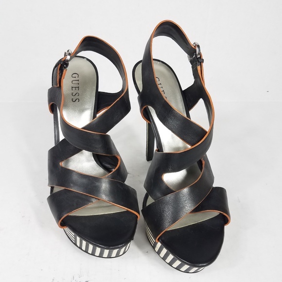 Guess Shoes - Guess Black and White Leather Platform Heels 10M